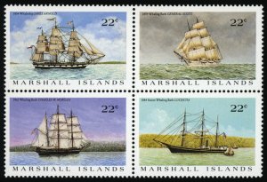 MARSHALL ISLANDS Sc 135a VF/MNH Se Tenant Block of 4 - 1987 - US Whaling Ships