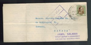 1944 Baghdad Iraq Letter cover to Toronto Canada