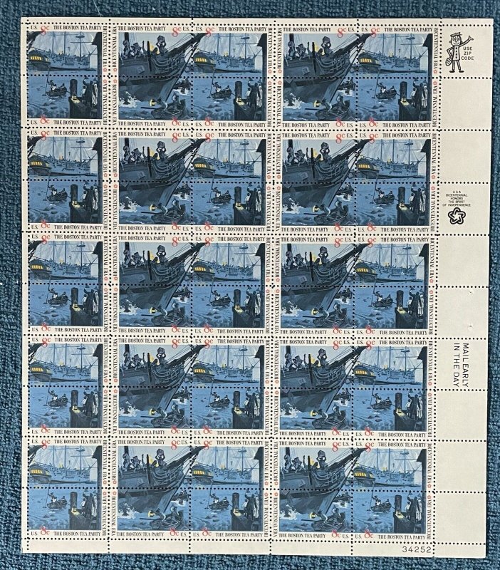 Scott #1480-83, 8c Boston Tea Party, Mint sheet of 50, MNH