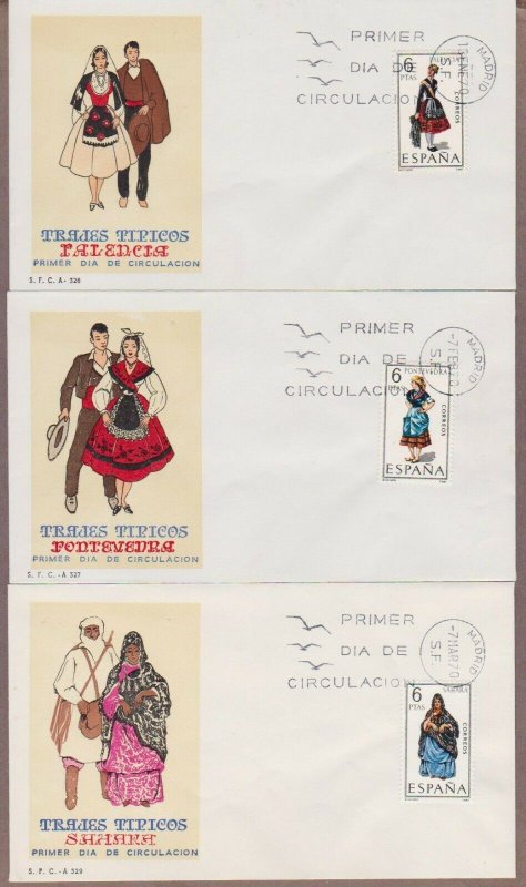 Spain # 1428 - # 1439 , 1970 Regional Costumes on 12 FDCs - I Combine S/H