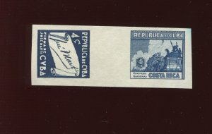 1937 4c Costa Rica and Cuba Imperf Blue Plate Proof Se-Tenant Gutter Pair