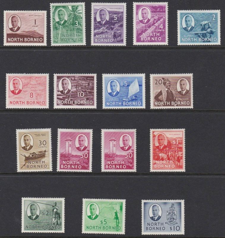 NORTH BORNEO  1950 - 52  S G 356 - 370  SET OF 17  MH  CAT £150