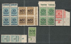 Germany - Inflation Era 1923 lot - MNH VG/F Multiples and margin singles