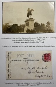 1908 Kimberley South Africa RPPC Postcard cover To Kingstown Rhodes Statue