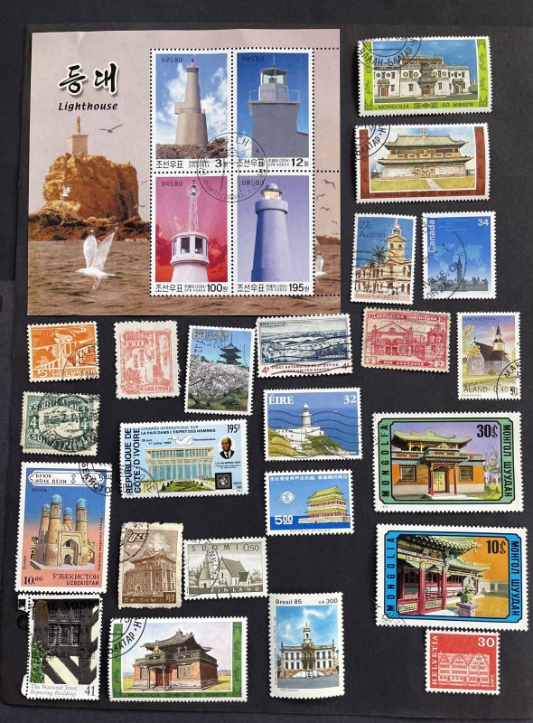 Worldwide Mixture of Building Topicals  1 SS & 51  stamps  FREE SHIPPING