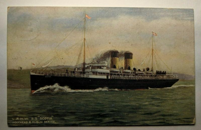 Vintage 1908 L and N W S S Scotia Holyhead and Dublin Picture Postcard Cover