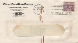 U.S. CHICAGO SPRING HINGE CO,Hinges Back 1933 Century Slogan Stamp Cover Rf47400