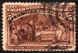 1893, US 5c, Columbian Issue, Used, tear, Sc 234