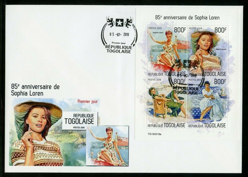 TOGO 2019  85th ANNIVERSARY OF SOPHIA LOREN SHEET FIRST DAY COVER