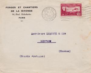 France 1933 nice single frank use of C5 on Cover Paris to Great Britain.