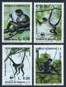 Honduras C789-C792, hinged. Michel 1084-1087. WWF 1990. Monkeys Mono ateles.