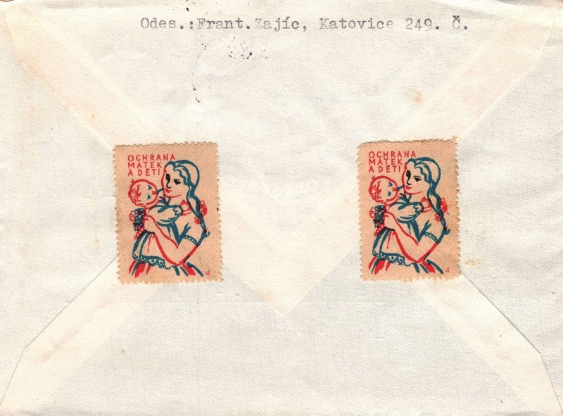 CZECHOSLOVAKIA COVER FROM KATOVICE TO NEW TECHNION IN PRAGUE 1949 REAR LABELS
