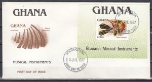 Ghana, Scott cat. 1042. Native Music Instruments s/sheet. First day cover. ^