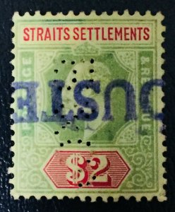 Malaya Straits Settlements 1909 KE VII $2 MCCA PERFIN SG#166 M2063