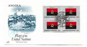 United Nations #487 Flag Series 1986, Angola, ArtCraft, block of 4 FDC