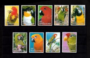 NIGER - 1998  BIRDS - PARROTS - COMPLETE - MINT - MNH SET OF 9!