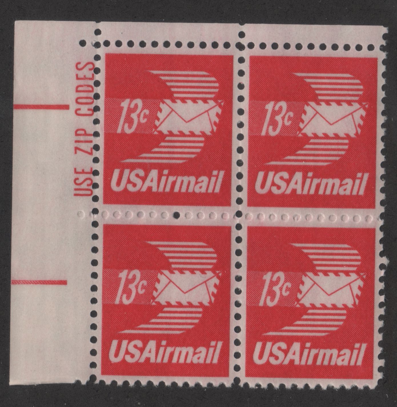 C79 13c Winged Envelope Zip Block UL United States, Air Mail Stamp