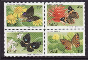 Palau-Sc#245a-Unused NH block-Insects-Butterflies-Flowers-1990-
