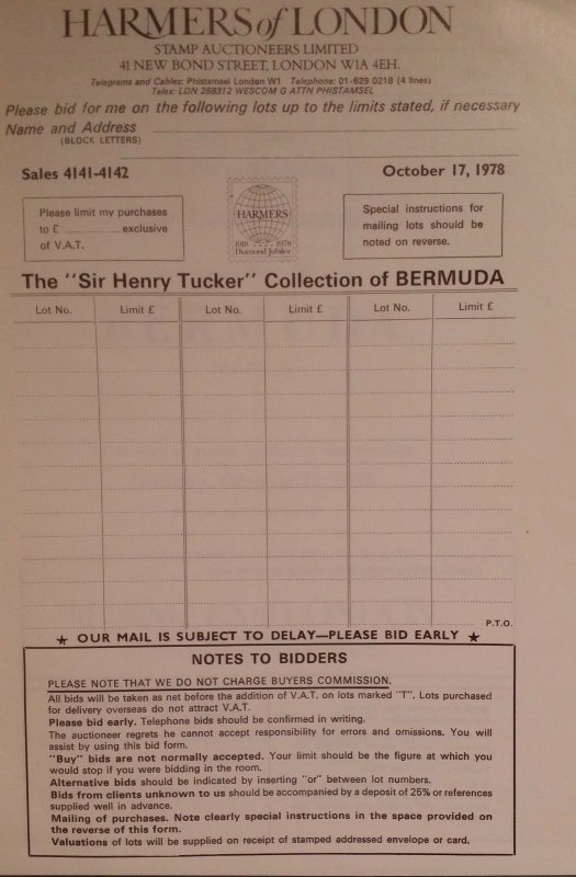 Sir Henry Tucker Collection of Bermuda  Harmers 1978 Auction Catalogue