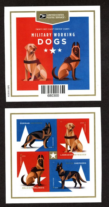 5405-5408a 2019 Military Working Dogs  Blockof 4 with (Cover Back)  - MNH 