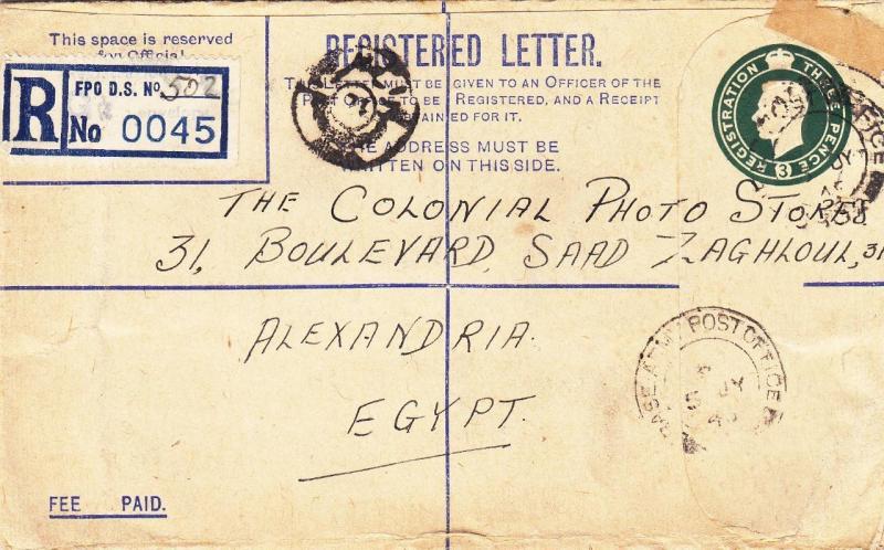 1946, British FPO 502 to Alexandria, Egypt, See Remark (28763)