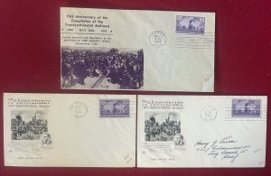 US Scott 922 Transcontinental Railroad 75th Anniv. 3 Ogden,Omaha, San Fran, FDCs