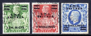 GREAT BRITAIN (B.M.A. ERITREA) — SCOTT 10/12 — 1948 KGVI ISSUE — USED — SCV $61