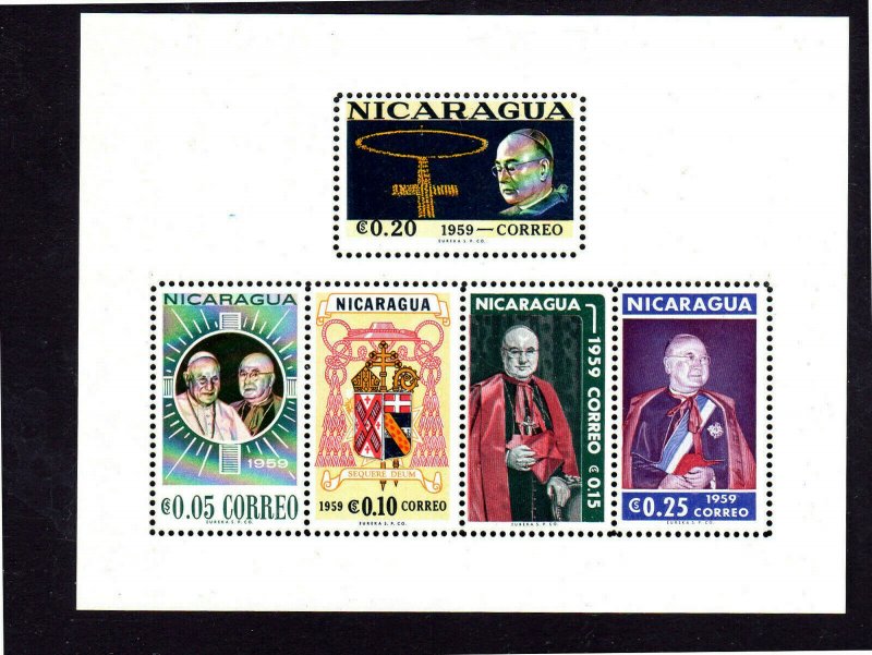 NICARAGUA #823a 1959 POPE JOHN  & CARDINAL SPELLMAN  MINT VF NH O.G M/S 5 PERF