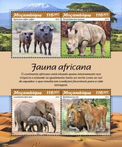 Mozambique 2019 MNH Wild Animals Stamps African Fauna Elephants Lions 4v M/S