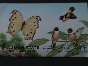 ​AJMAN-AIRMAIL-LOVELY BEAUTIFUL BUTTERFLY & BIRDS -CTO IMPERF-S/S VERY FINE