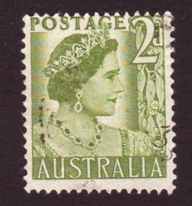 Australia 1951 Sc#231, SG#237 2d Green Queen, Queens, Royalty USED