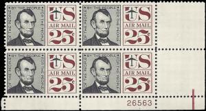 US #C59 25¢ ABRAHAM LINCOLN MNH LR PLATE BLOCK #26563 DURLAND $2.50