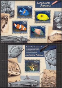 Central African Republic 2014 Marine Life Tropical Fishes Sheet + S/S MNH