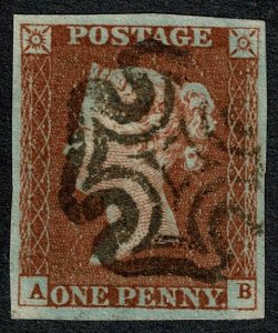 GB 1d Red AB Plate 32. STIRLING Maltese cross cancellation.