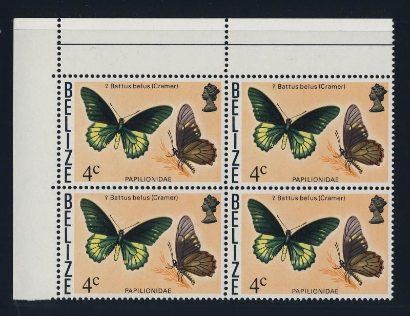 BELIZE - 1977 - 4c BATTUS BELUS (Cramer) BUTTERFLY - SG407 BLOCK OF 4 U/M