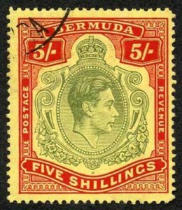 Bermuda SG118b KGVI 5/- Pale Green and Red/yellow Line Perf 14.25 (Ref 106) 