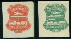 US #U218-19 3¢ red and green, unused, VF, Scott $70.00