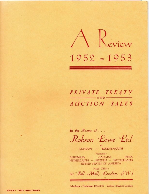 1952-1953 Robson Lowe Private Treaty & Auction Sales Review