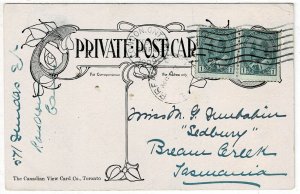 Canada 1909 London, ONT cancel on postcard to AUSTRALIA (TASMANIA)