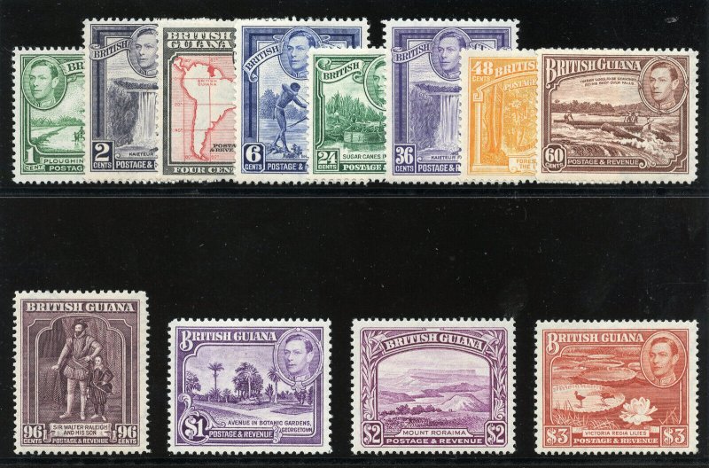 British Guiana 1938 KGVI set complete MLH. SG 308a-319. Sc 230-241.