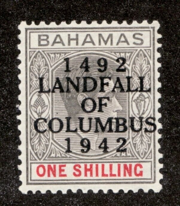 1942 Bahamas Sc# 125 - 1sh KGVI - 1492 Landfall Of Columbus - MH postage stamp.