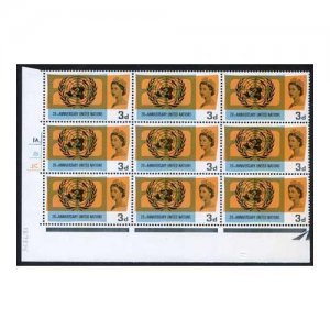 Spec W77d 1965 3d United Nations with Retouch Cylinder Block of 9 U/M 