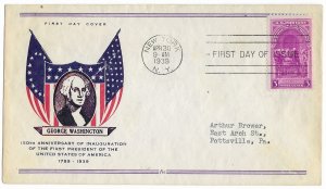 1939 FDC, #854, 3c Inauguration of Washington, Fidelity