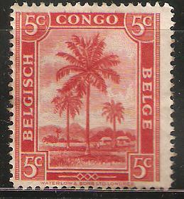 Belgian Congo 5 cents. Unused. Dwellings and palm trees