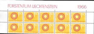 Liechtenstein MNH Block of 10 issued 1966 # 409  Sun