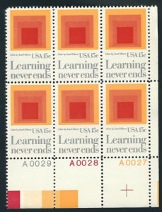 1980 Learning Never Ends Plate Block of 6 15c Postage Stamps, Sc# 1833, MNH, OG