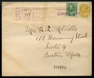 ?Woodstock, N.B. keyhole registration handstamp Admiral cover to USA, Canada