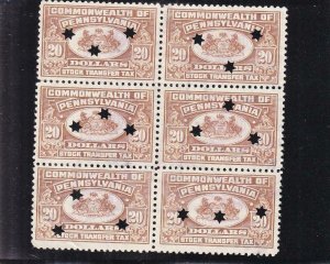 Pennsylvania: Stock Transfer Tax Stamp, $20.00, Blk/6, ST18a, Star Punch (8206)