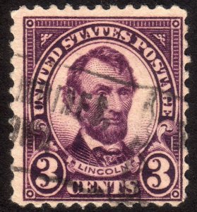 1923, US 3c, Abraham Lincoln, Used, Sc 555