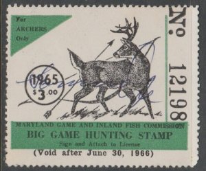 U.S. Scott Scott #MDBGA-6 Maryland Big Game Hunting Stamp - Used Single